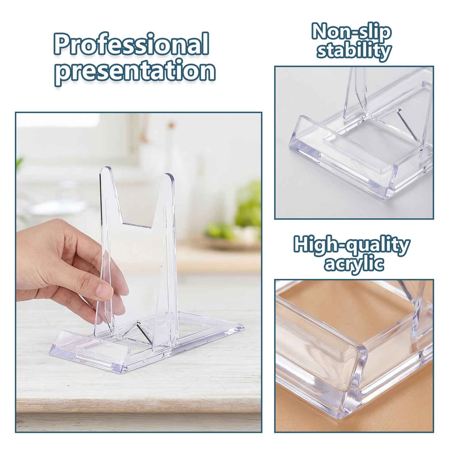 huoanpo 10PCS Plate Stand & Acrylic Display Stand, Adjustable Clear Set