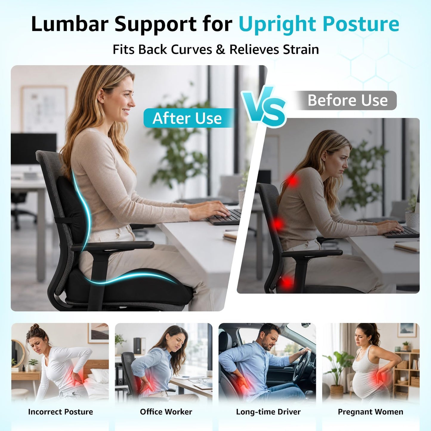 BRO Ergonomic Memory Foam Coccyx Cushion and Lumbar Support Cushion