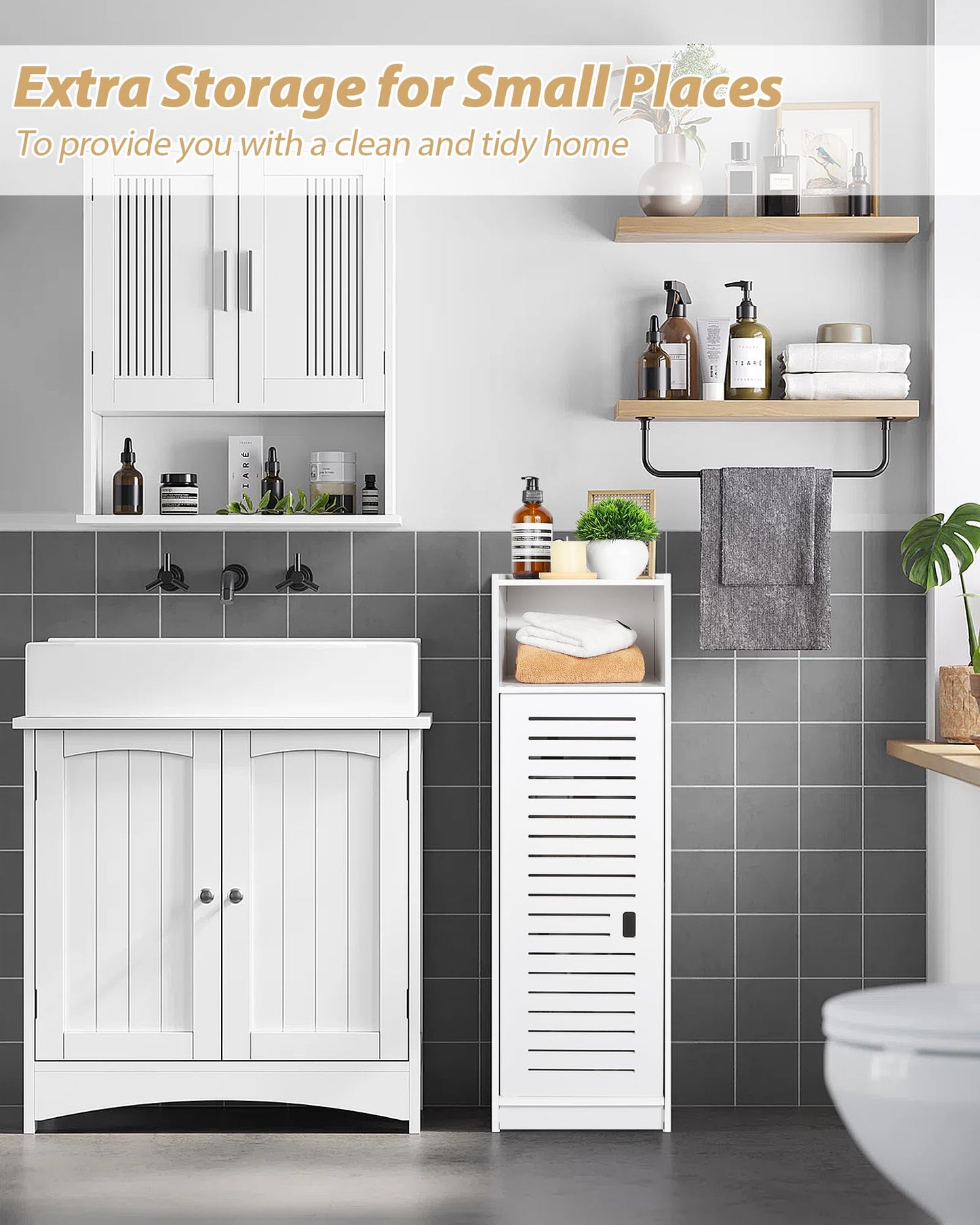 aimu Waterproof Bathroom Cabinets, Storage Accessories Floor Standing Cabinet for Bathroom,Furniture for Bedroom Kitchen Hallway,Storage Cupboard