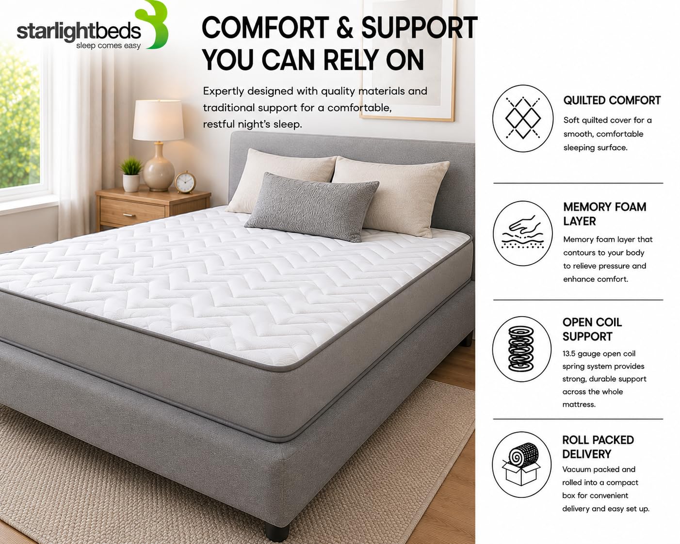 Starlight Beds Grey Chevron King Size Hybrid Mattress