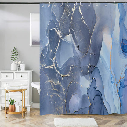 ASDCXZ Shower Curtain Blue Gold Marble 180x200 cm, Modern Abstract Blue Gold White Marble Optic Texture Washable Shower Curtains Polyester Textile