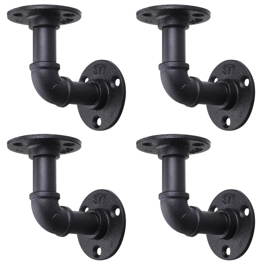 4 Pack Industrial Pipe Shelf Brackets, Black Floating Pipe Brackets with Screws, Heavy Duty Wall Mounted Pipe Shelves for Home Scaffold Board -
