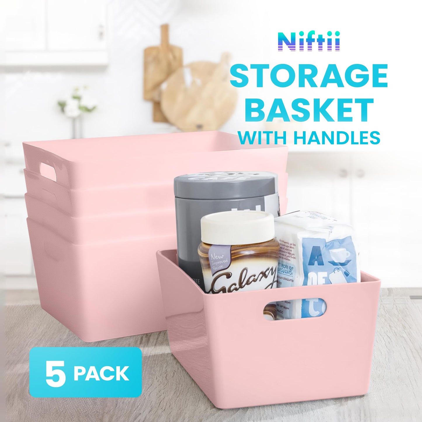 Niftii Storage Boxes | Kitchen Storage & Organisation Baskets 5-Pack 3.9L