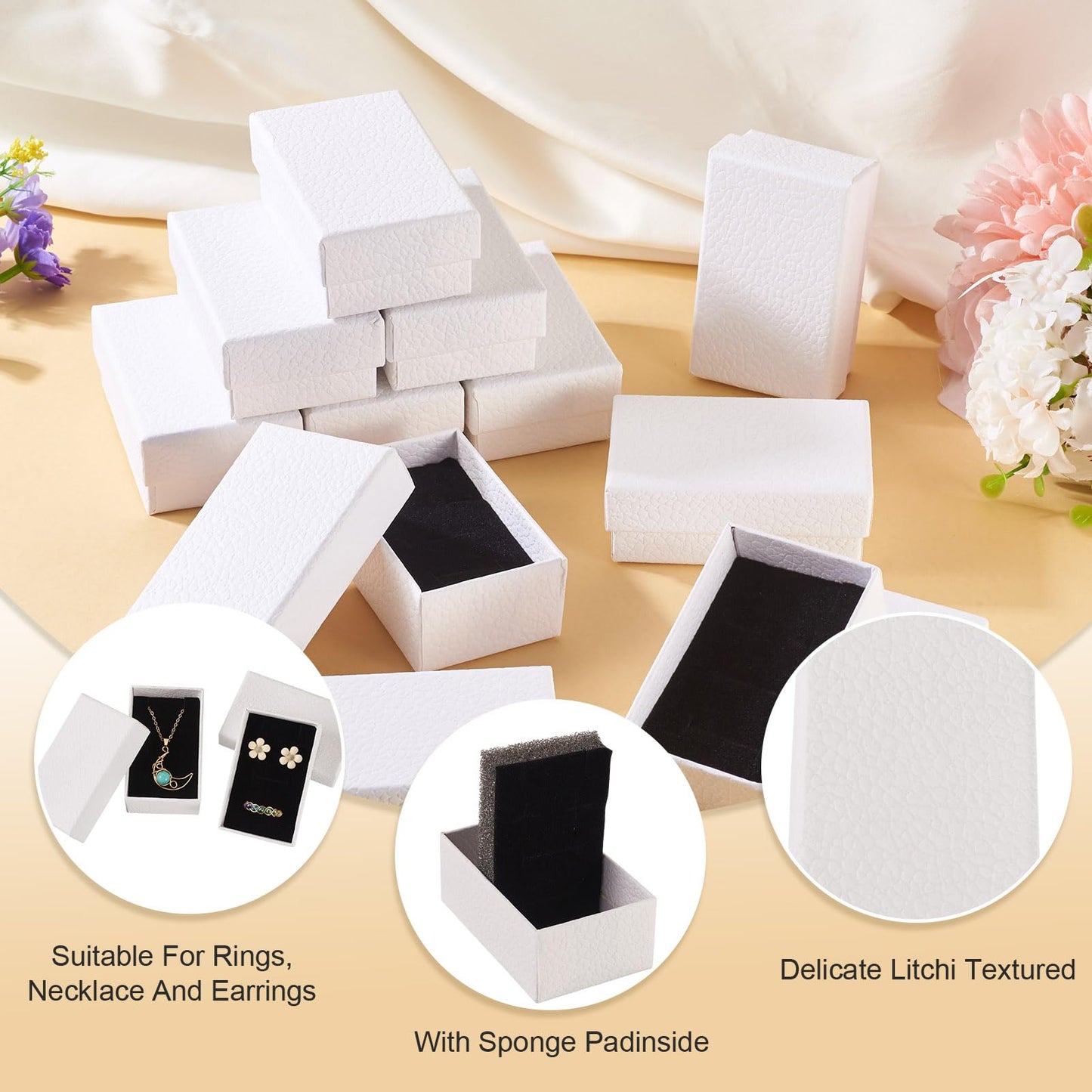 Craftdady 12pcs White Gift Box Cardboard Jewelry Box with Sponge Rectangle Jewellery Packaging Storage Boxes for Rings Bangle Bracelet Earring