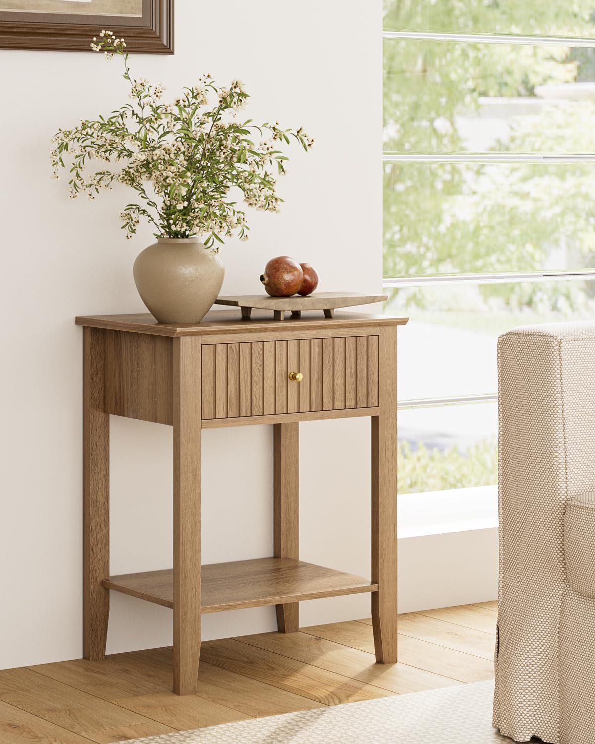 HEYZOEY Bedside Table Chest of 1 Drawer, Bedside Cabinet Wooden Nightstand, Modern Side Table for Living Room,Bedroom,Office,Walnut