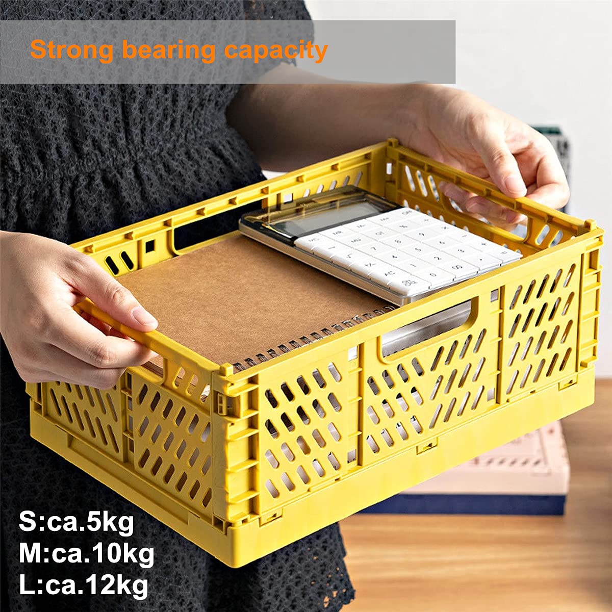 Spesh 2 Pcs Collapsible Storage Boxes Stackable Storage Baskets Folding Plastic Crates Foldable Crate Bins with Handles for Desk,Shelf,Cupboard