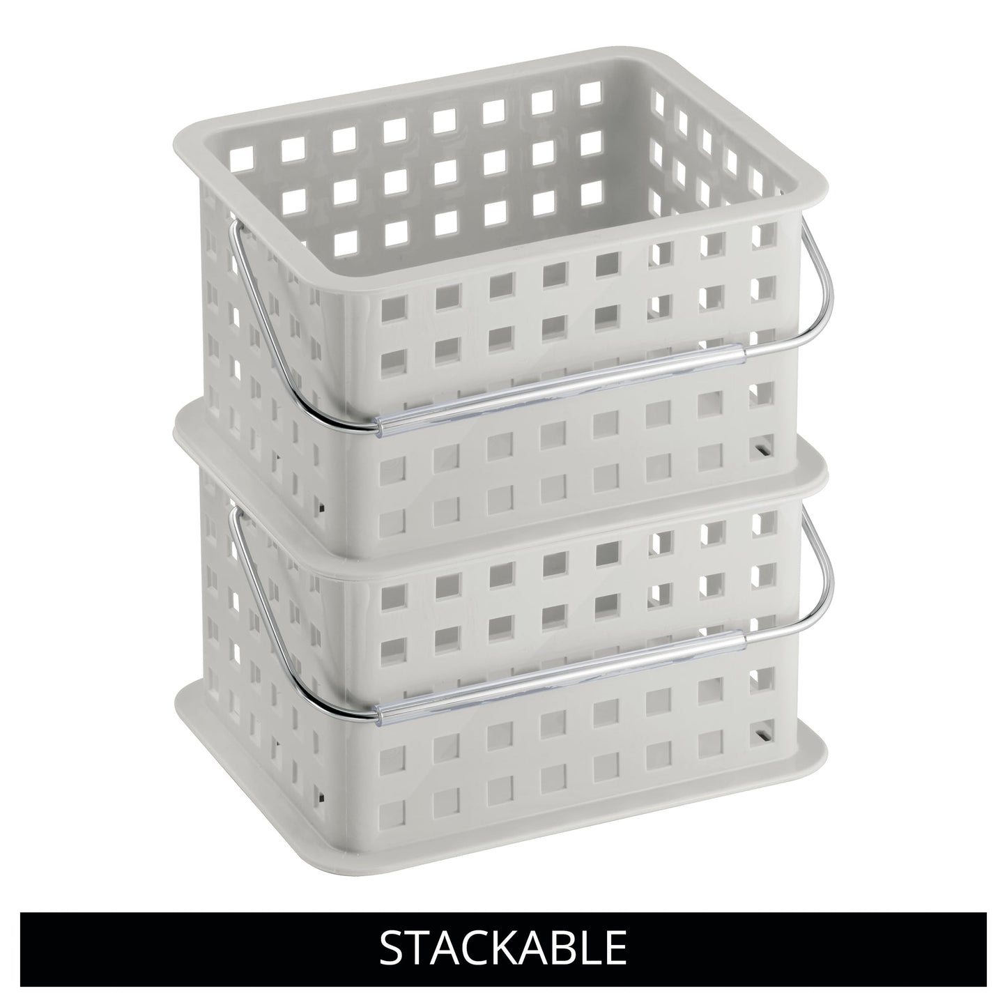 iDesign 61226 Basic Storage Basket, Small Plastic Bath Basket for Shower and Care Accessories, Light Grey