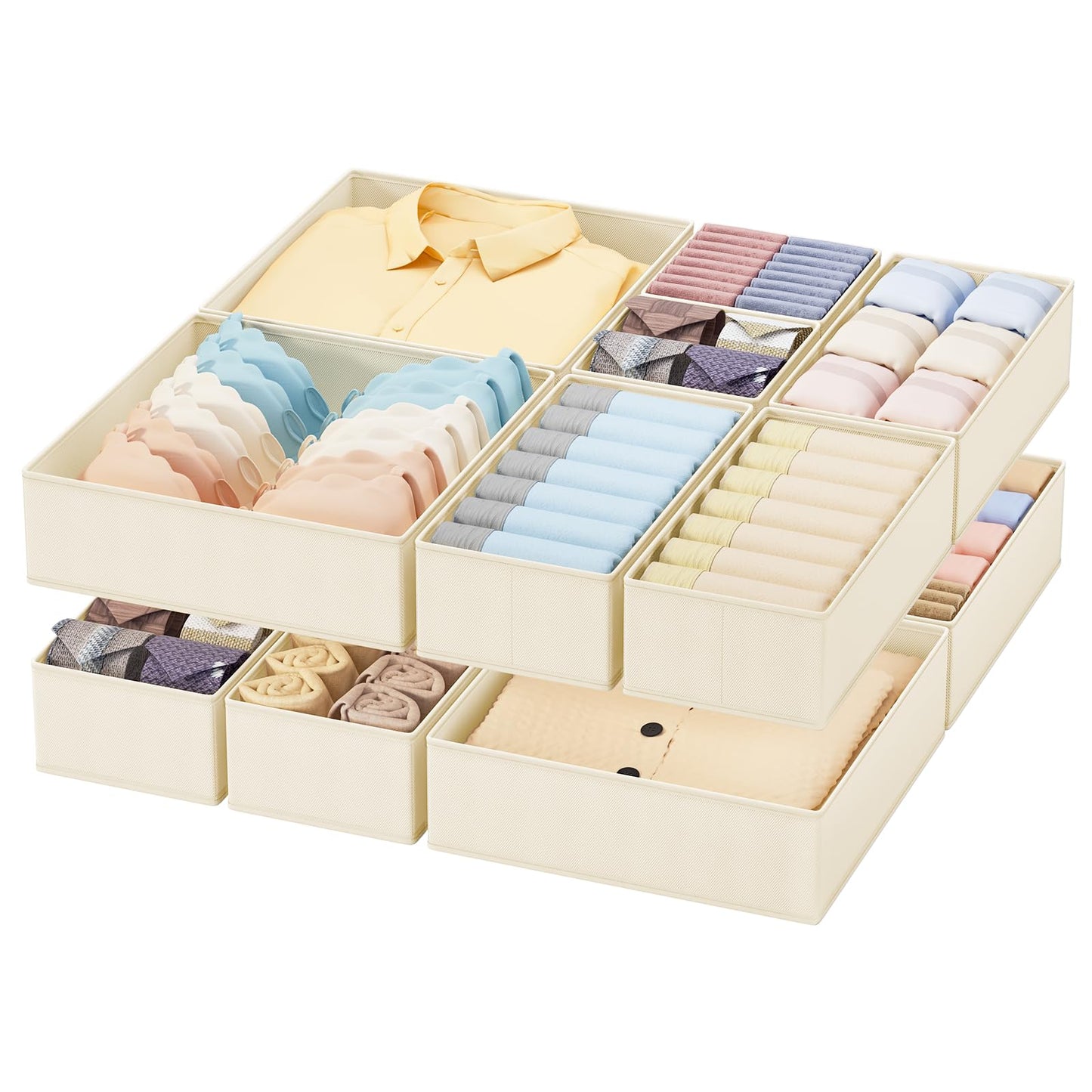 Homsorout Drawer Organisers Foldable Drawer Dividers - 10 Pack Fabric Clothes Wardrobe Storage Boxes Drawer Dividers Cubes for Dresser, Socks