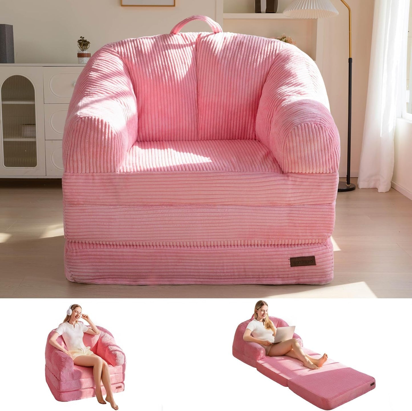 MAXYOYO Folding Sofa Bed with Backrest, Boneless Fold Out Couch Bed with Handle, 2 in 1 Convertible Bean Bag Chair to Floor Sofa Lounger