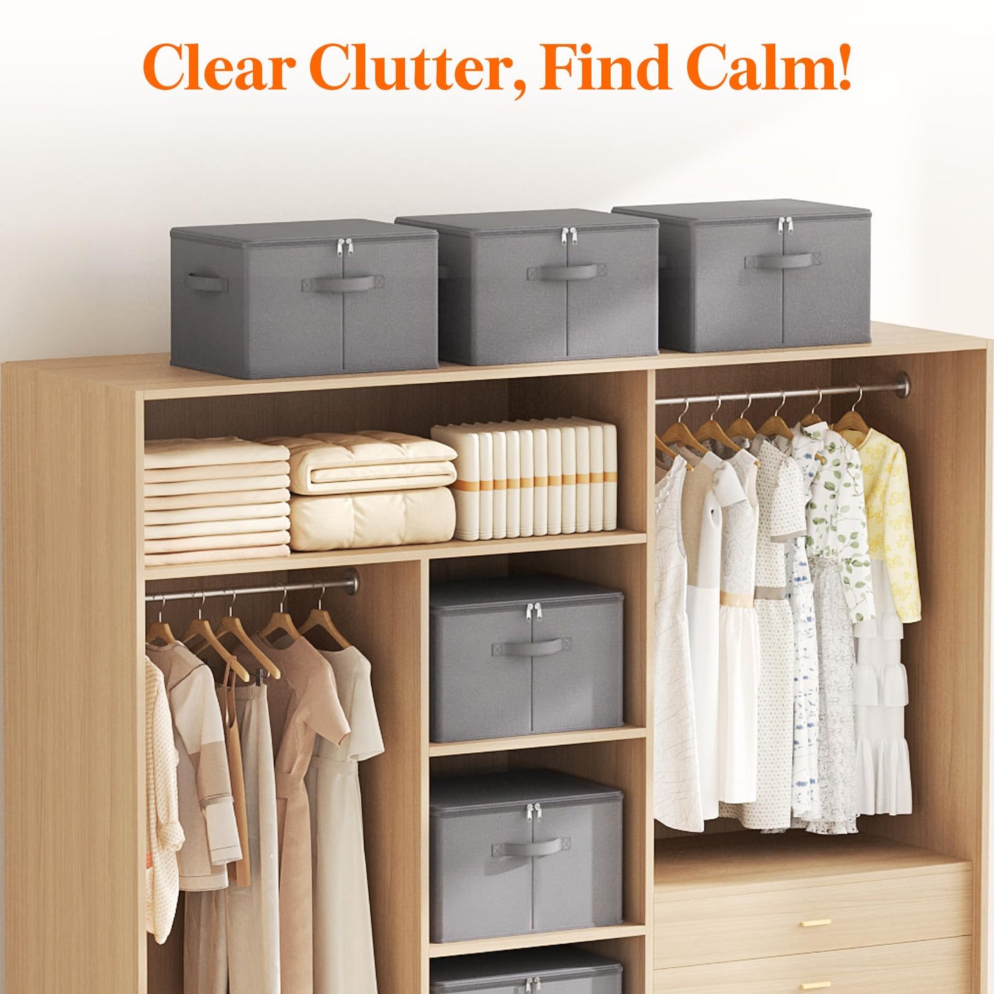 Lifewit Wardrobe Storage Box with lid, 30L, 40x30x25 cm, Grey, 3 Pack