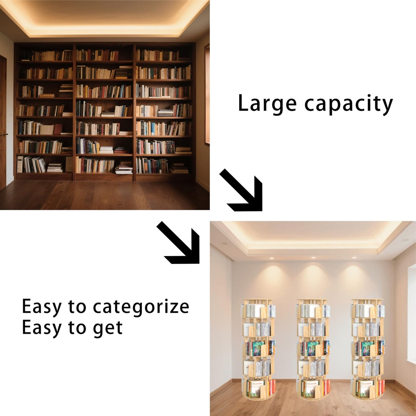 YGYQZ Rotating Bookshelf, 5 Tier Floor Standing Bookcase Wood 360 Display Narrow Book Shelf Organizer for Kids & Adult Storage Rack for Bedroom
