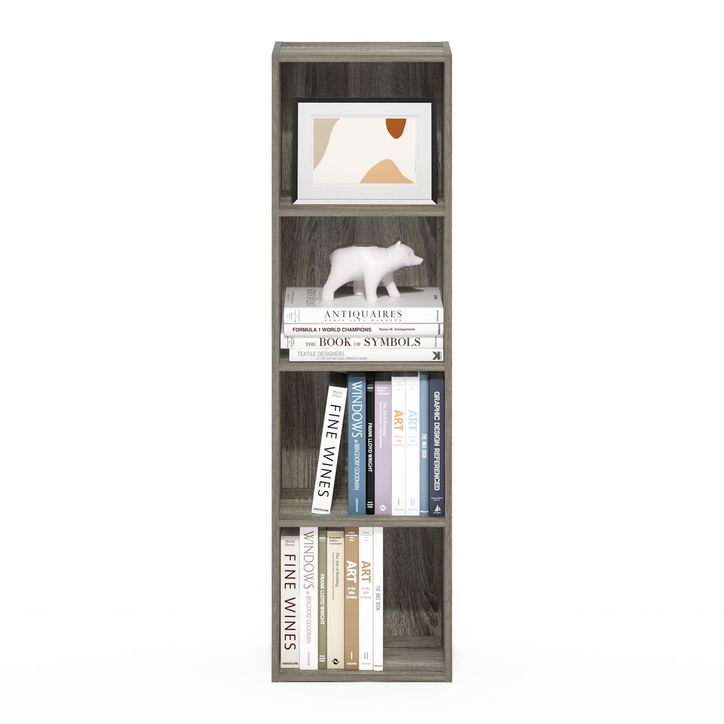 Furinno PASIR Book Shelf, 4-Tier Modern Bookshelf, Open Shelves Bookcase 9 x 12 x 42, for Living Room, Bedroom, Home Office, French Oak