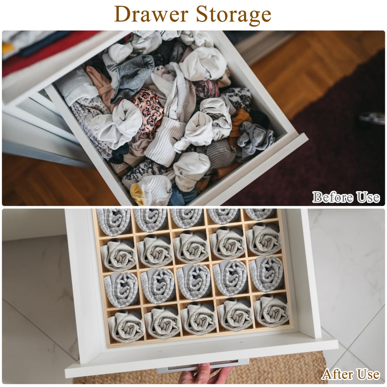 DOITOOL Wooden Drawer Organiser, Wooden Compartment Tray, Sock Organiser, Underwear Storage Case with 20 Compartments Stackable Drawer Organizer Box