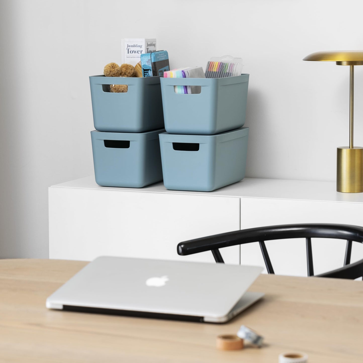 IDEA HOME FLEXISTORE Storage Box 8L – Durable Organizer with Lid and Handles – Unbreakable Plastic – Denim Blue Storage Container for Home and Office
