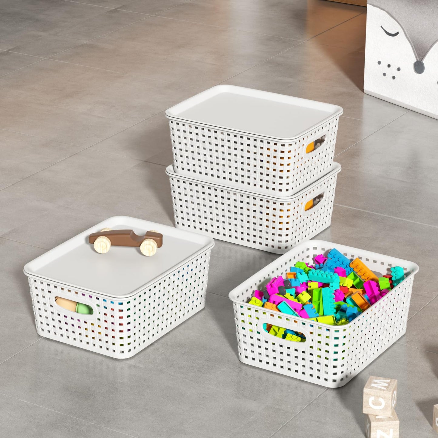 Ziglous 6-Pack Plastic Storage Baskets with Lids, Small Weave Basket Box