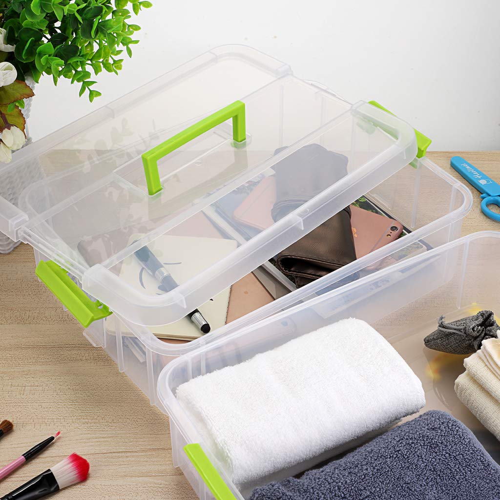 SUMNACON Stackable Storage Box 2 Tier Adjustable Plastic Storage Box with Carrying Handle Transparent Storage Boxes for Toys and Crafts Sewing