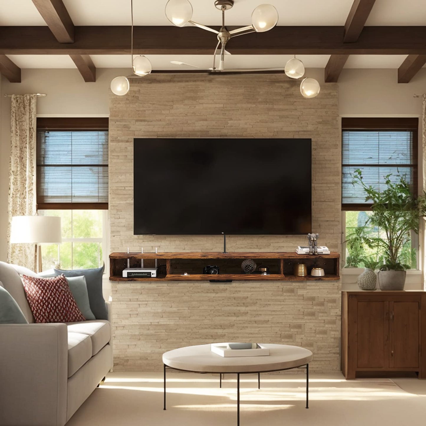 Pmnianhua Floating TV Unit, Wall Mounted TV Cabinet, Floating Shelves with Door, Modern Entertainment Media Console Center Large Storage TV Bench for