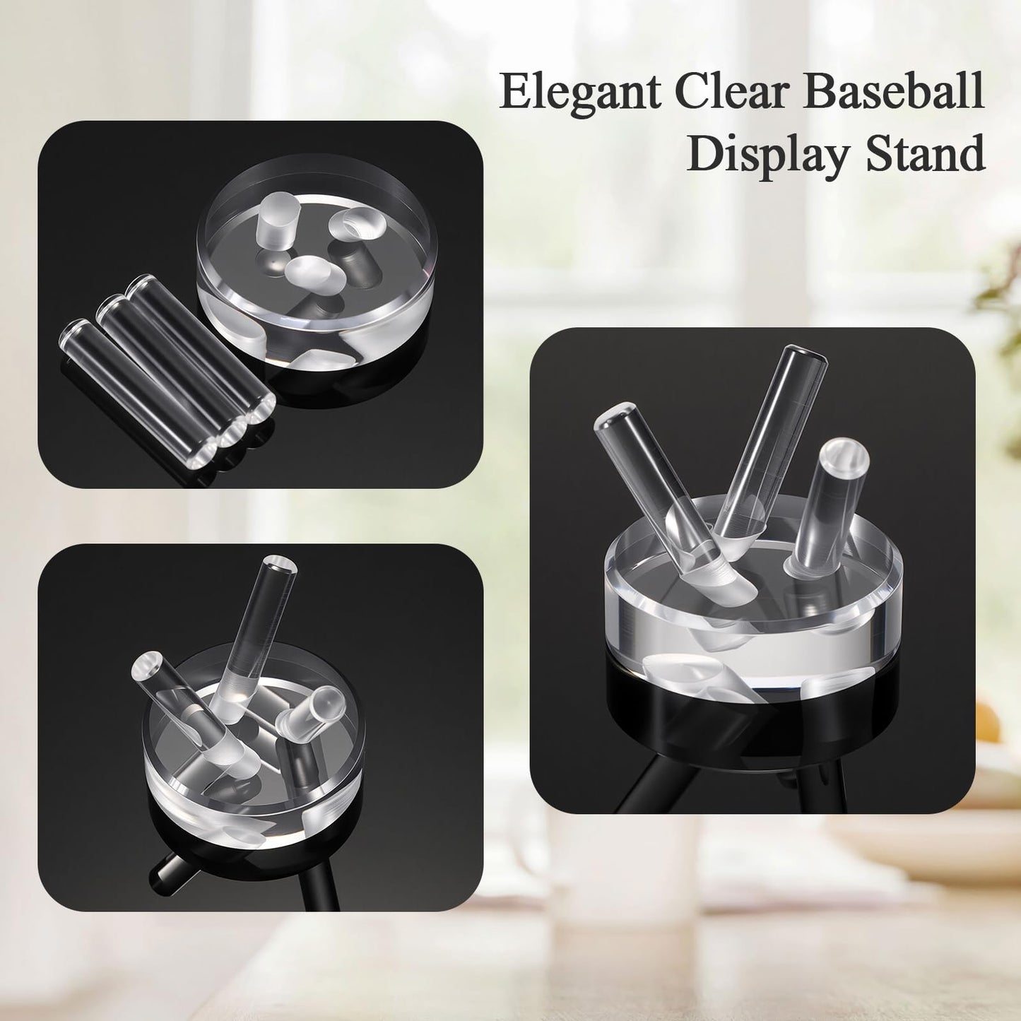 OLegei 1Pcs Mini Acrylic Tripod Stand, Baseball Display Holder for Tennis, Golf, Cricket, Crystal Sphere Geode Rock Clearly Display Base