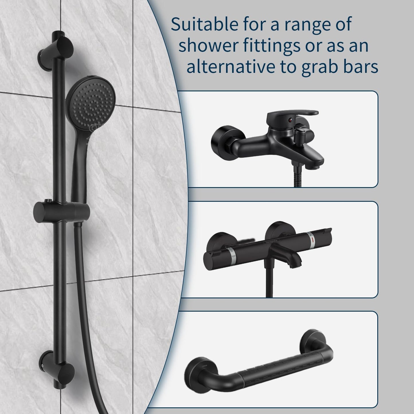 Vista Shower Riser Rail Black SUS304 Stainless Steel
