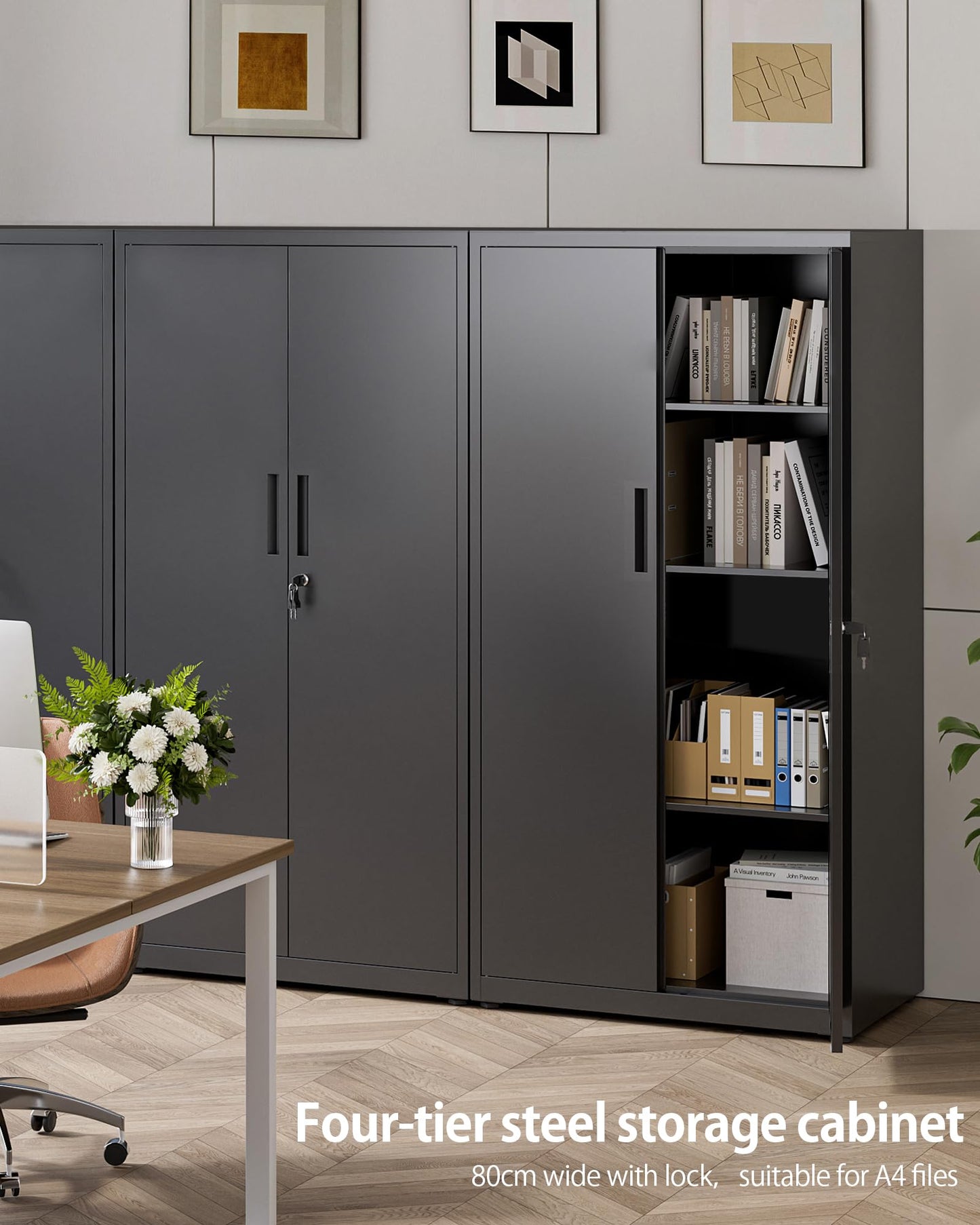 LAND·VOI Steel Storage Cabinet, 4-Tier Lockable Cabinet with Adjustable Shelves, Double-Door Cupboard Storage, For Home, Office Storage