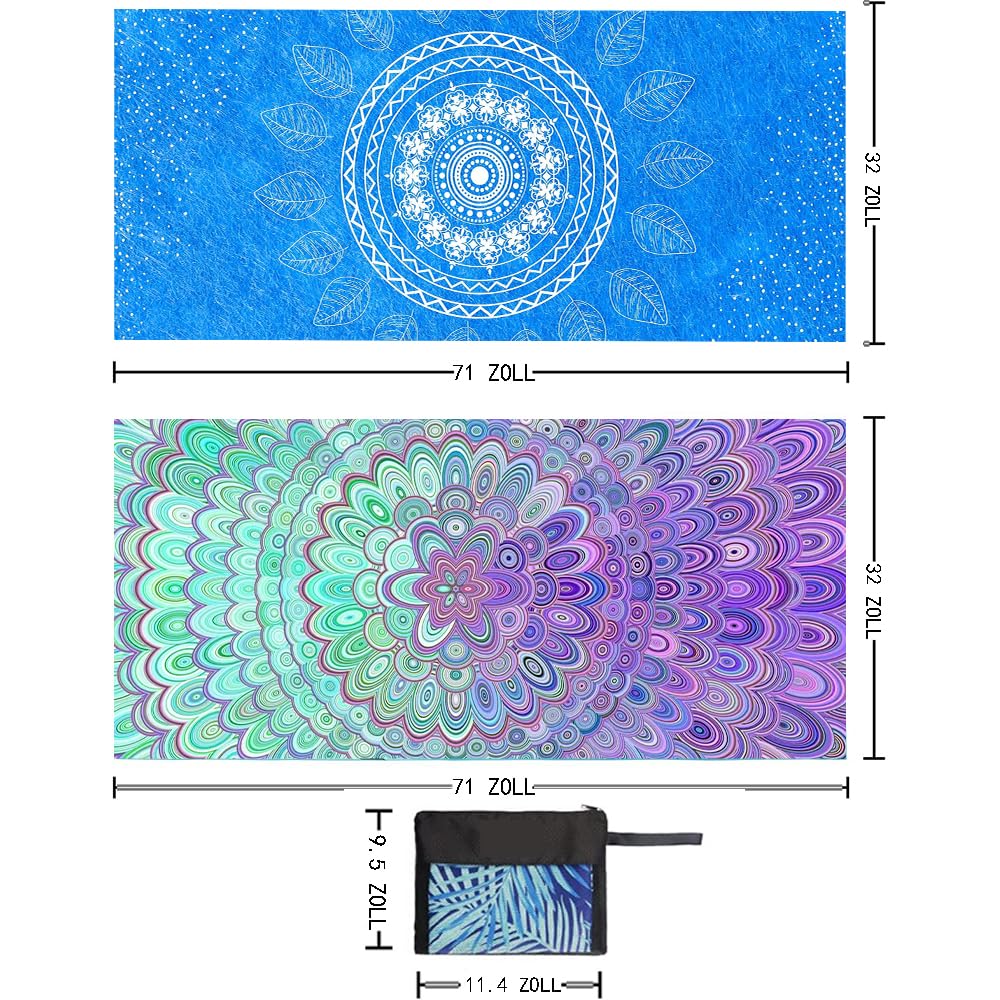 JAODFK Microfibre Beach Towel 71"X32" Quick Dry Lightweight Sand Free Extra Large Thin Purple Mandela Towels Travel Essentials For Adults Womens Swim