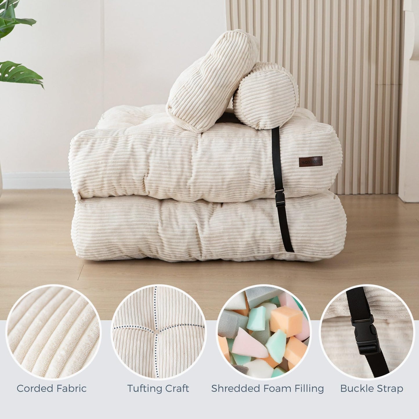 MAXYOYO Folding Sofa Bed, Convertible Sleeper Chair with Pillow Foldable Mattress with Back Support