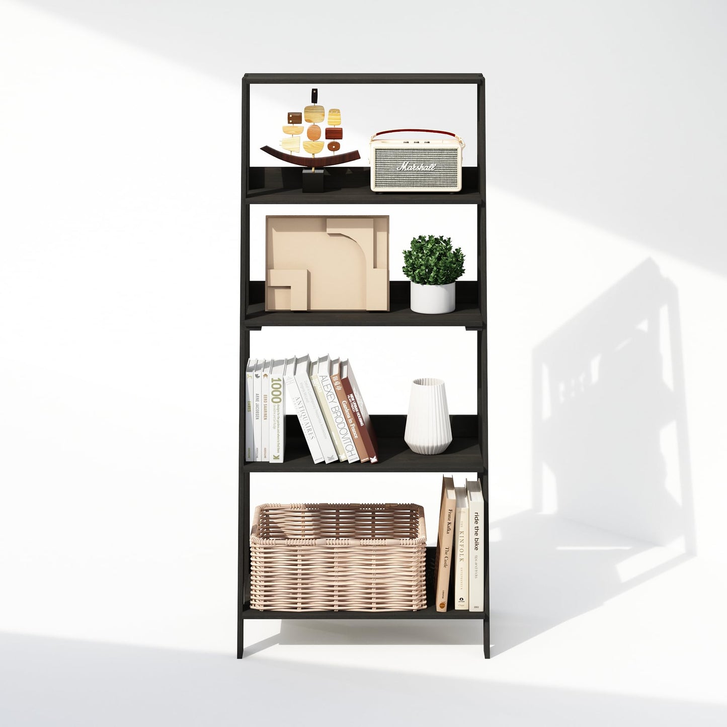 Furinno LADDER Display Shelf, 5-Tier Ladder Shelf, Ladder Bookshelf, Display Storage Shelves, 33.02 x 59.94 x 135.89 cm, for Living Room, Home Office