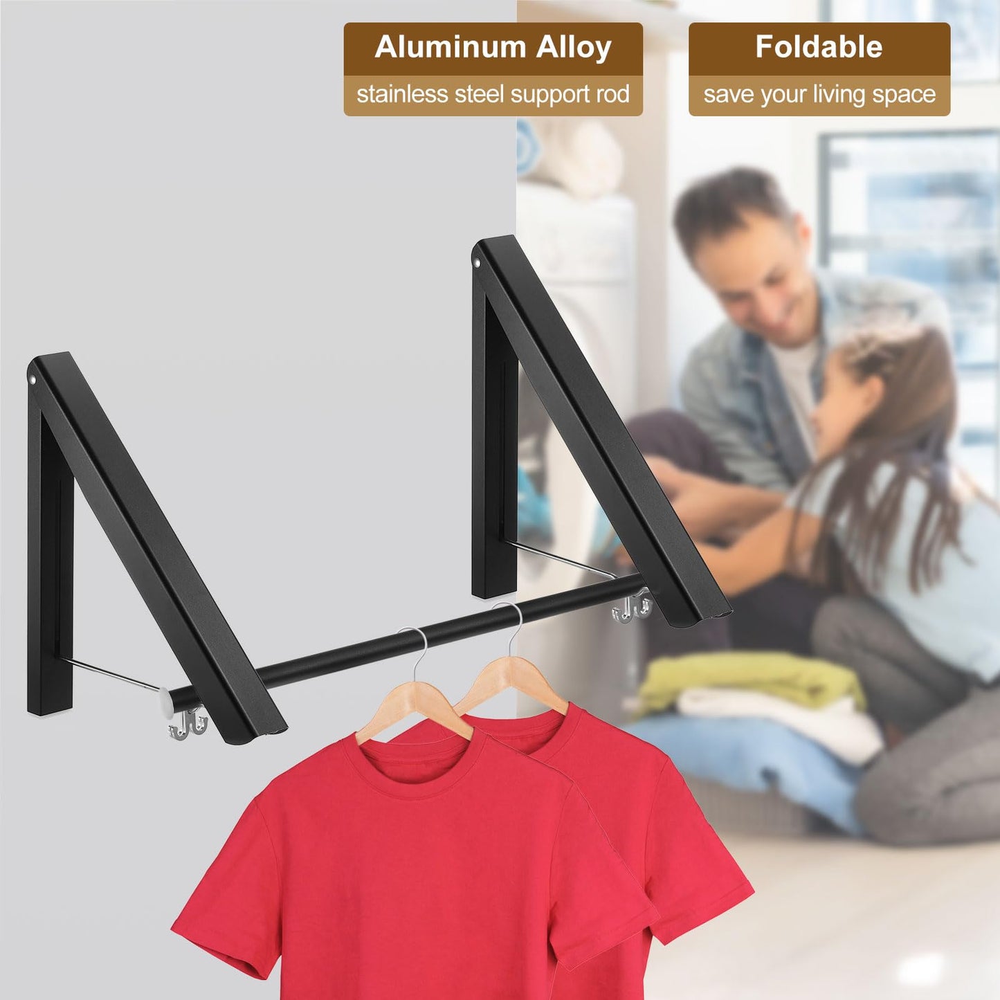 sourcing map 2pcs Retractable Clothes Rack for Laundry, Aluminum Clothes Drying Rack Wall Mounted with 80cm/31 Rod