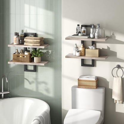 HOOBRO Floating Shelves, Wall Shelves Set of 2, Wall Mounted Storage Shelves 2-Tier, Wall Display Racks, Hanging Bathroom Shelves, for Kitchen, Living