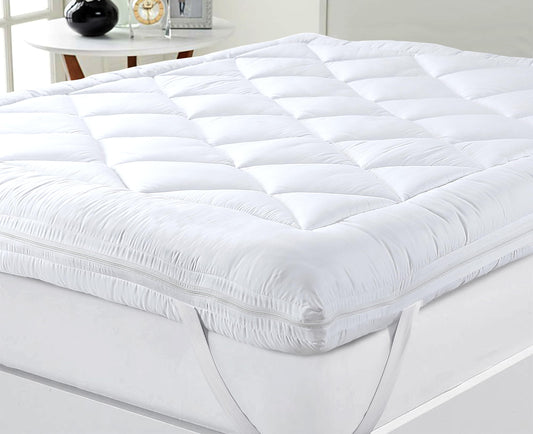 Caroline Shatuik Mattress Topper Double Bed - Dual Layer 4 Inch/10cm Deep Thick Quilted Breathable,Soft Hypoallergenic Double Mattress Topper With
