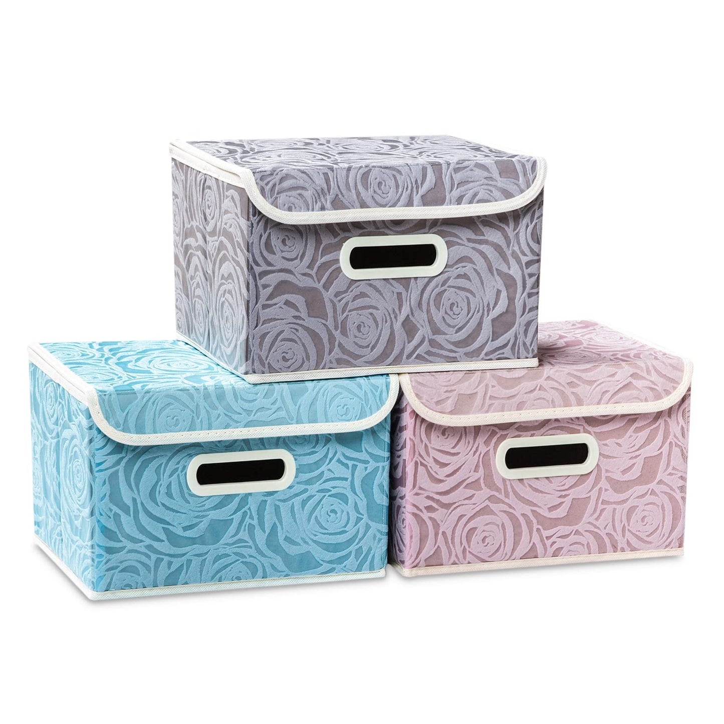 Prandom Storage Boxes with Lids.Rose Pattern Fabric Decorative Storage Box, Really Useful Box,Clothing Storage,Cubes