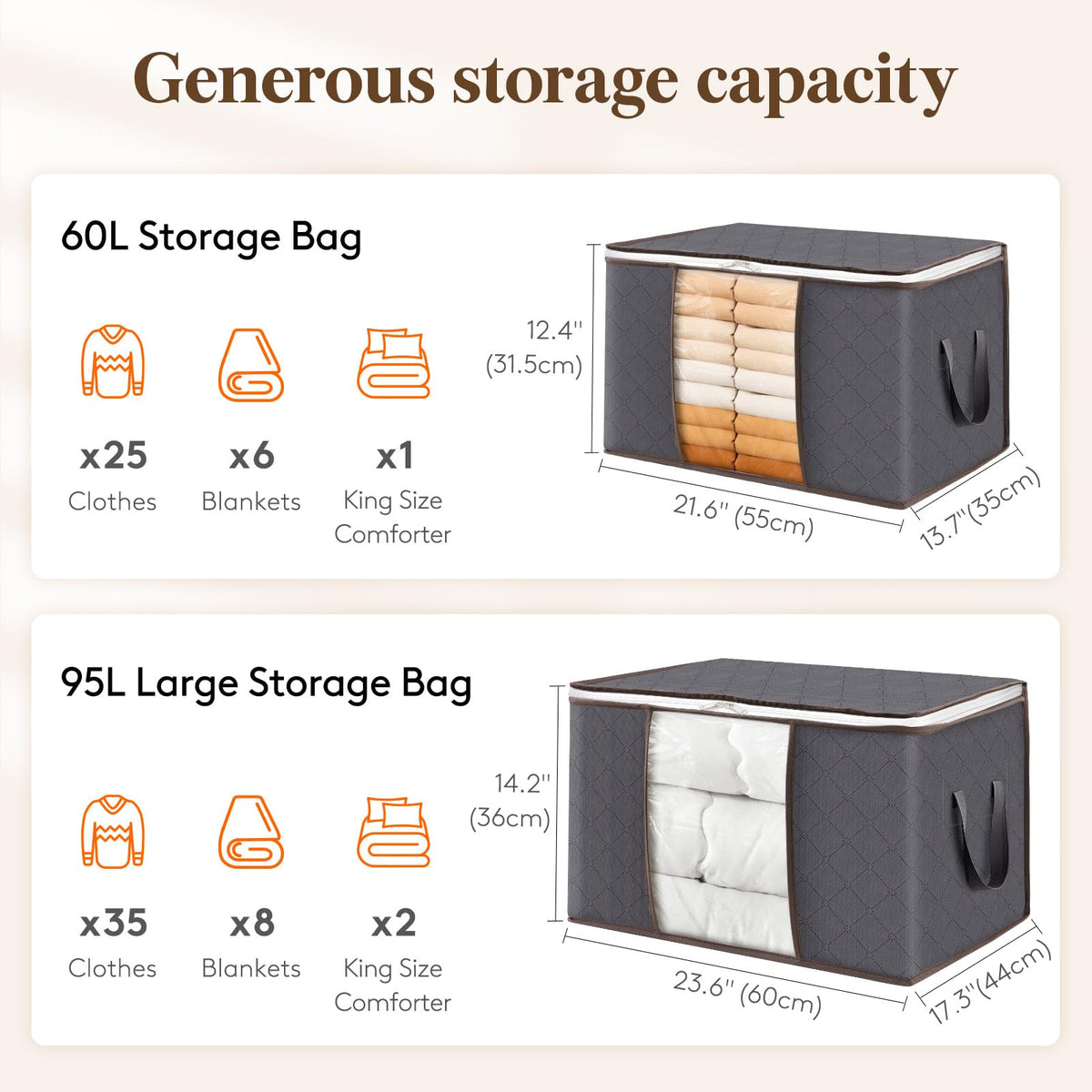 Lifewit Clothes Storage Bags, Foldable Storage Box Moving Bags Wardrobe Storage Organiser Packing Boxes for Moving House with Clear Window for
