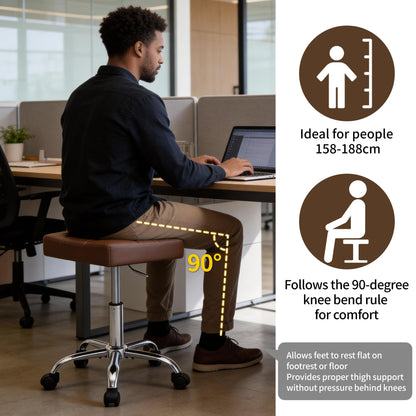 FIRAVOE Ergonomic Desk Stool with Wheels Adjustable Height 43.5–54.5 cm 136 kg Capacity Faux Leather Office Stool