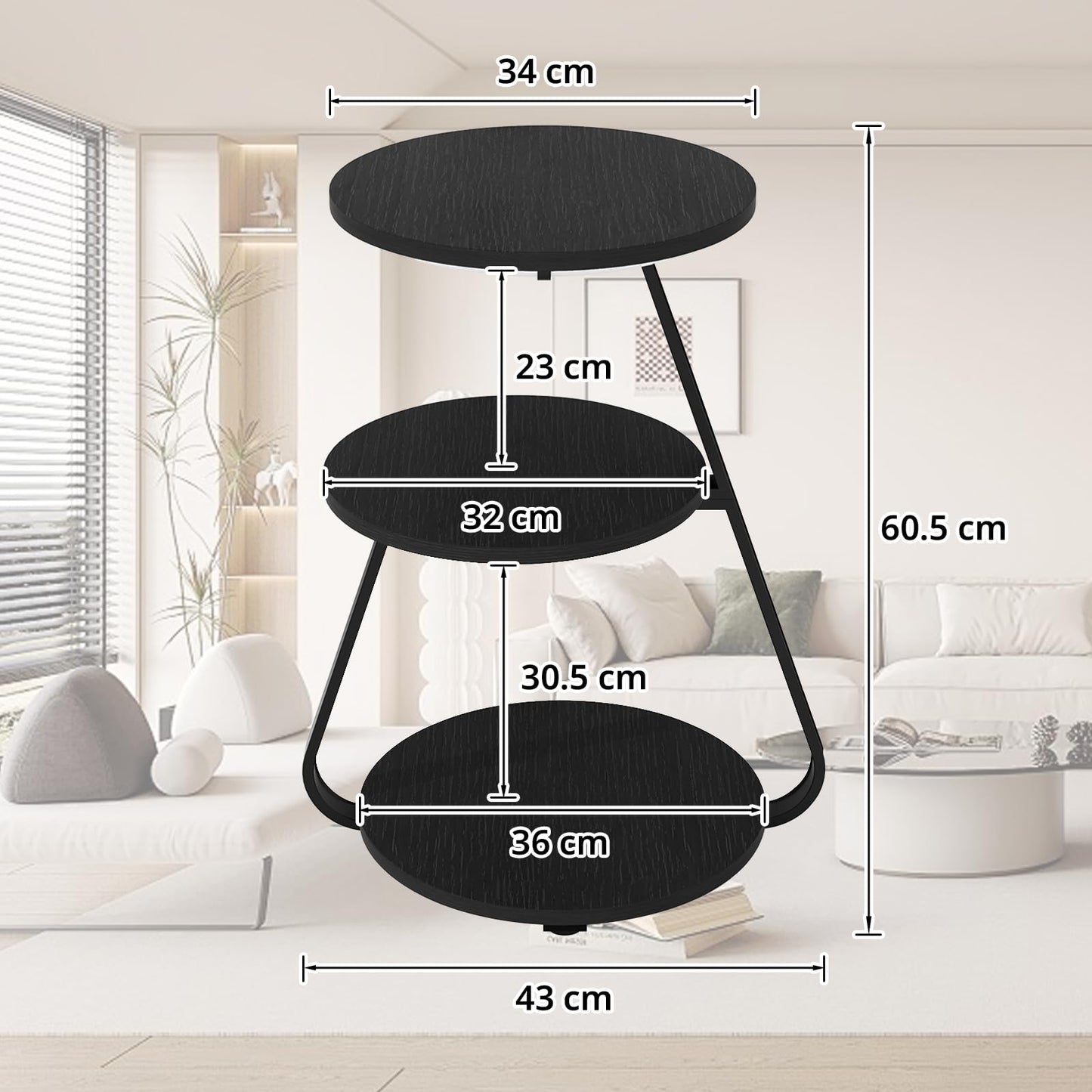 ARTETHYS Side Table, Small Round Coffee Table, Black