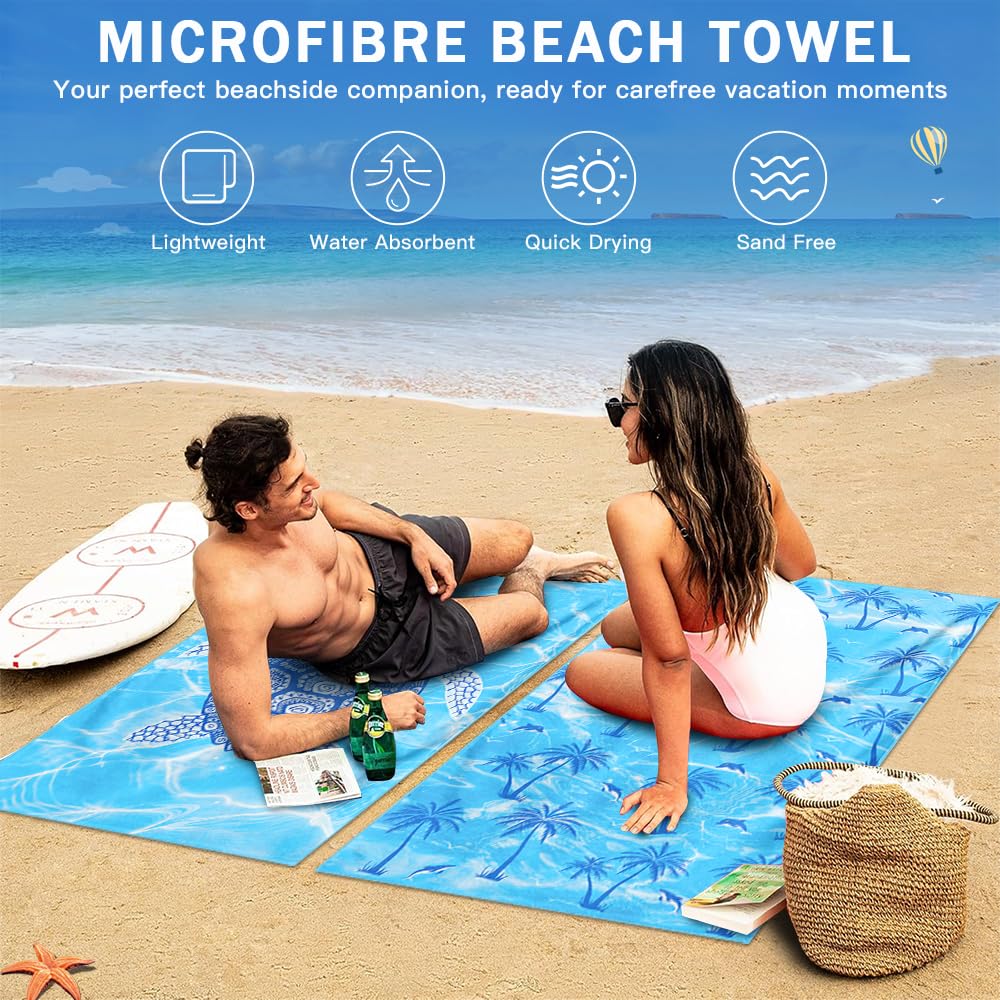 COYBTO Beach Towels for Adults, Large 180x90CM Dock and Bay Beach Towel, Double Sided, Sandproof, Lightweight