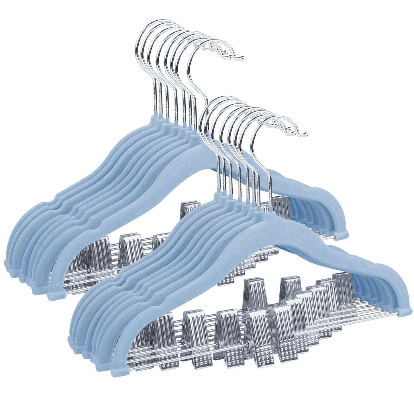 ManGotree 11.8'' Baby Velvet Hangers with Movable Clips 16 Pack Blue