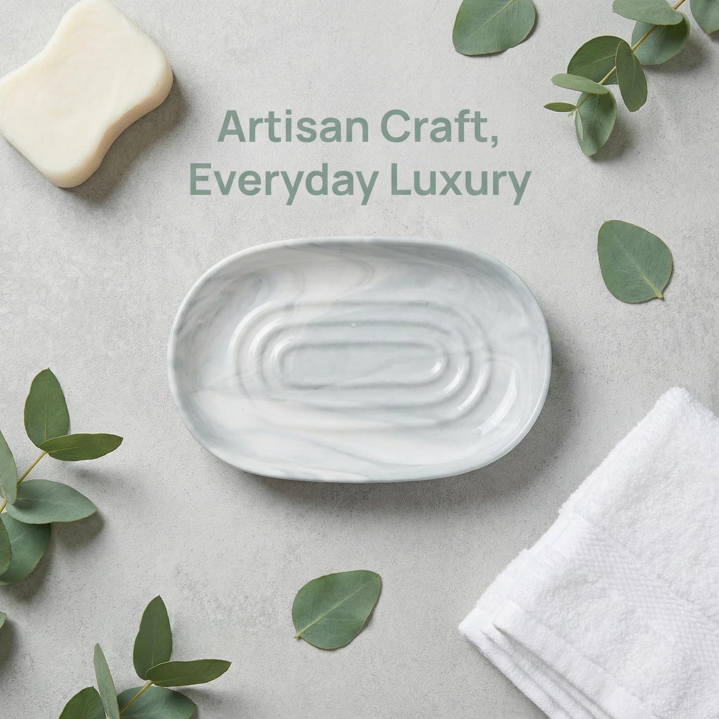 Merzio Ceramic Soap Dish, Anti-Slip Soap Holder for Bathroom Shower, Keeps Soap Dry & Easy to Clean, Elegant Soap Tray