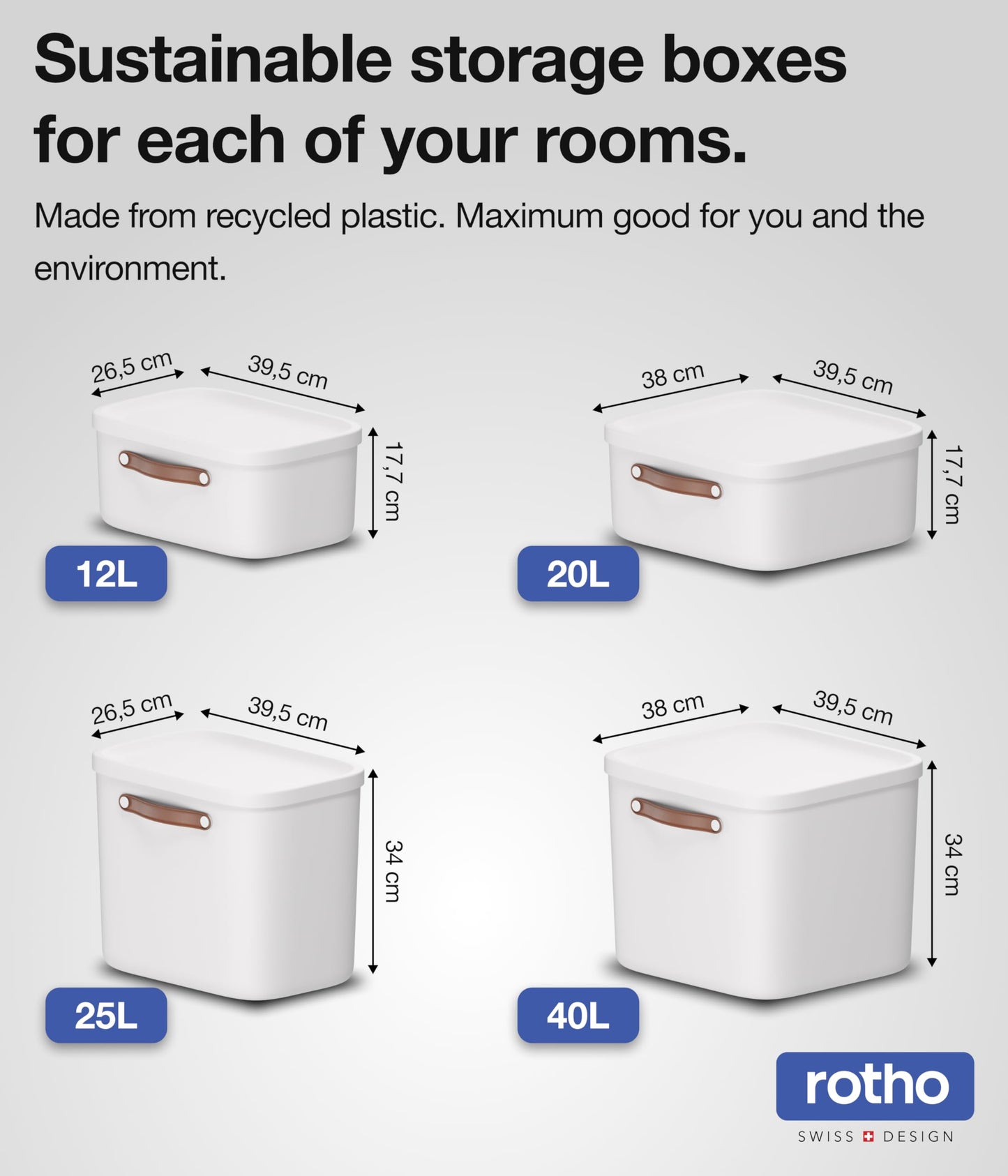 Rotho Maloja 12l Storage Box with Lid and Handle, Recycled Plastic Bin