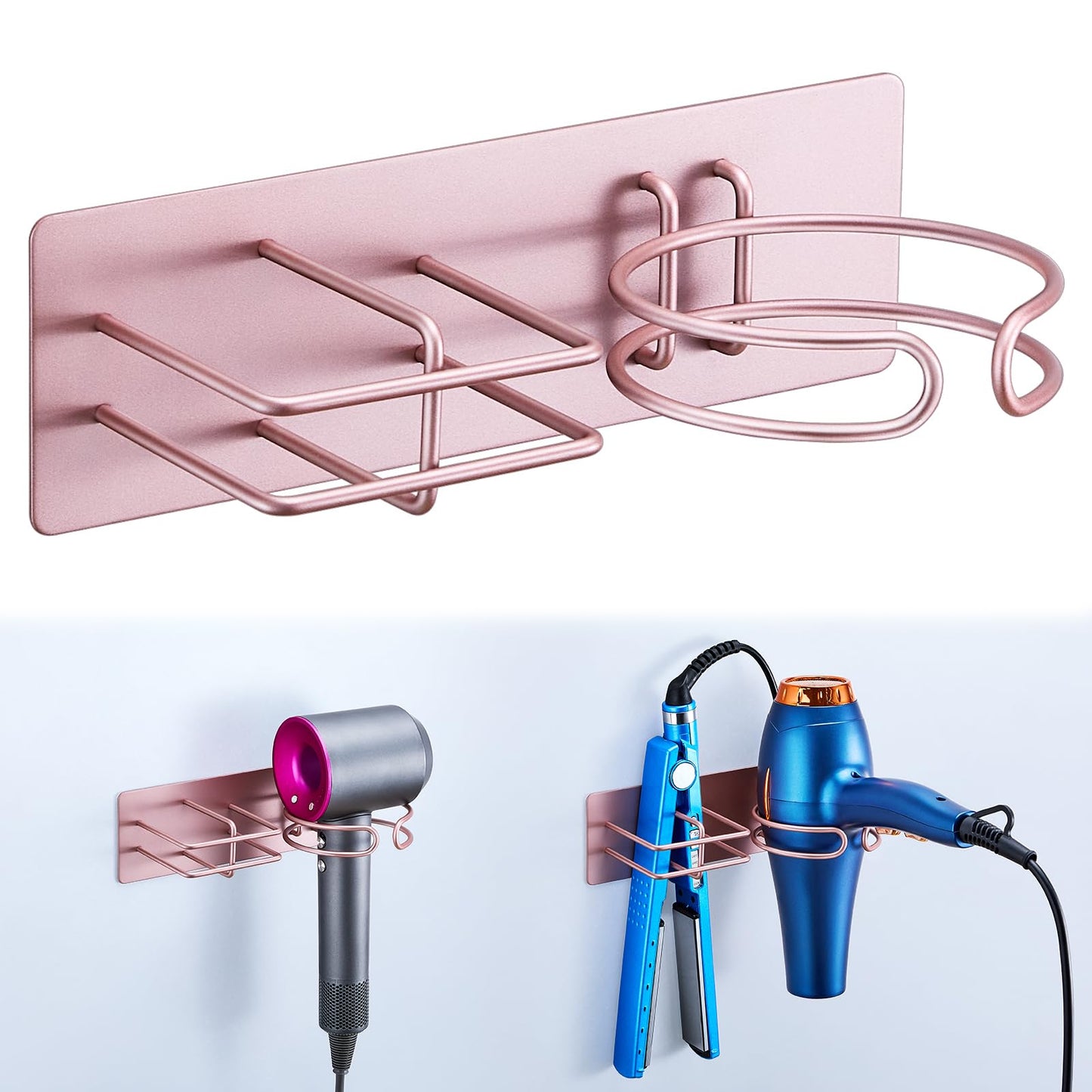 XILIMEN Hair Dryer and Straightener Holder Wall Mounted, Self Adhesive Metal Blow Dryer and Flat Iron Curler Storage Organiser Stand for Dressing