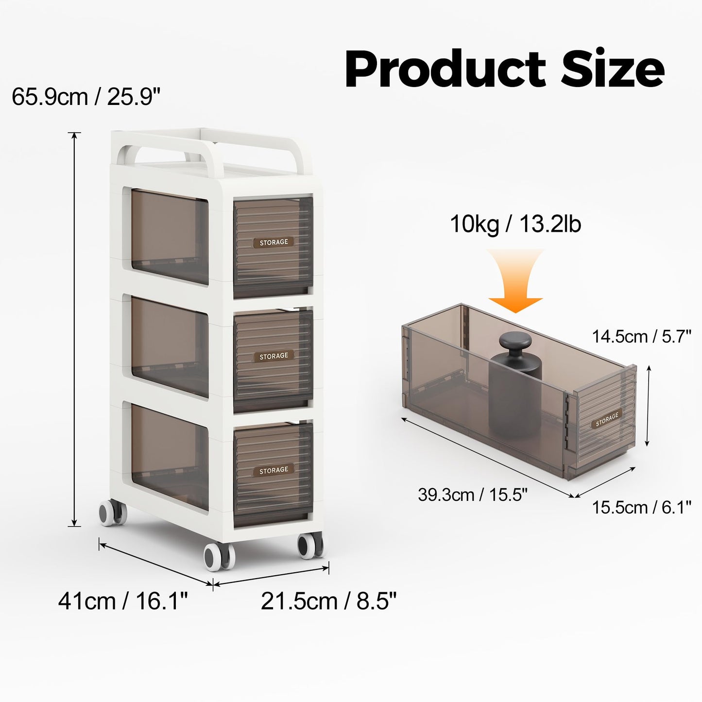 ZHYOCOGY Bathroom Storage with Drawers, 20cm Wide Slim Storage Cabinet