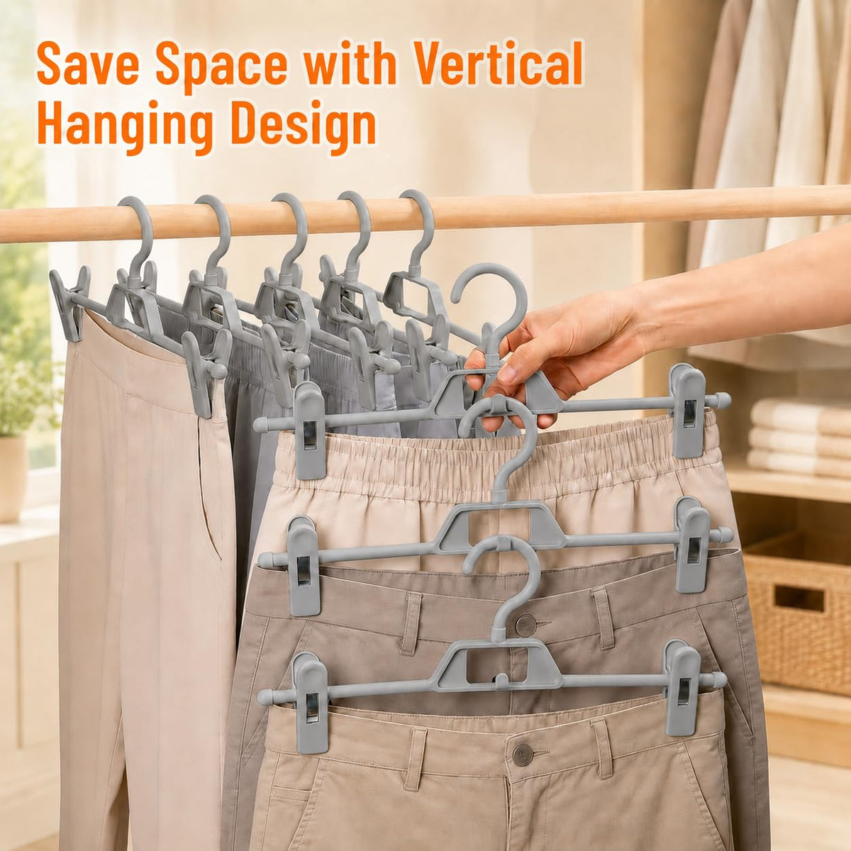 10 Pack Trouser Hangers with Clips, Space Saving Skirt Hangers Organiser