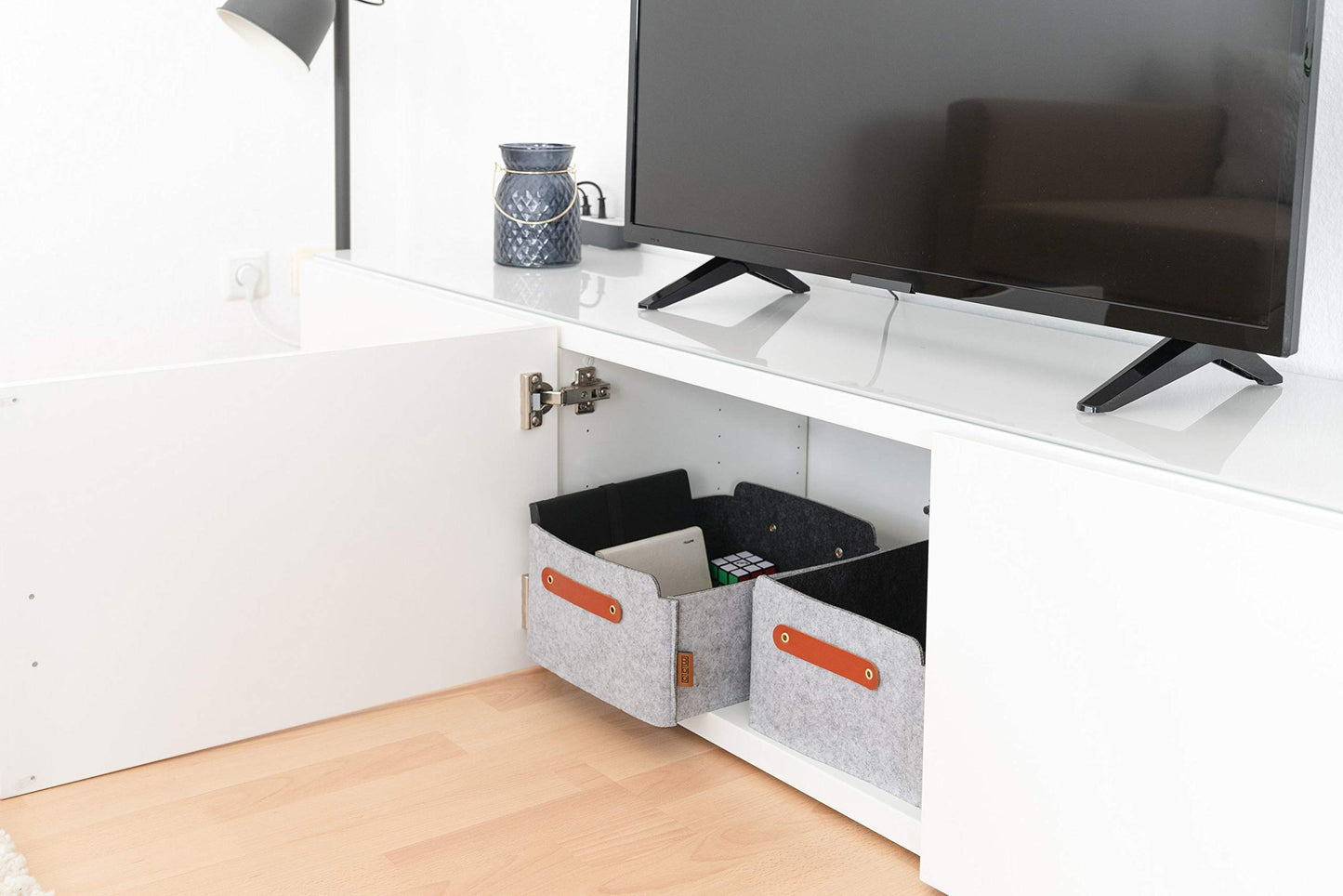 MIQIO Set of 2 Small Light Grey Rectangular Felt Storage Boxes