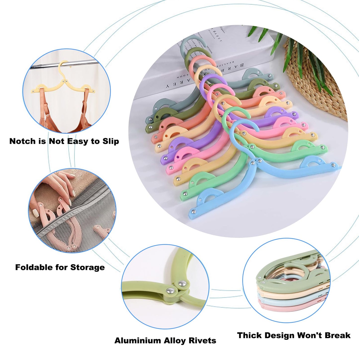 Portable Folding Coat Hangers, 20-Piece Travel Set - Plastic, Space-Saving, Foldable - Camping, Home, Outdoor (5 Colors)