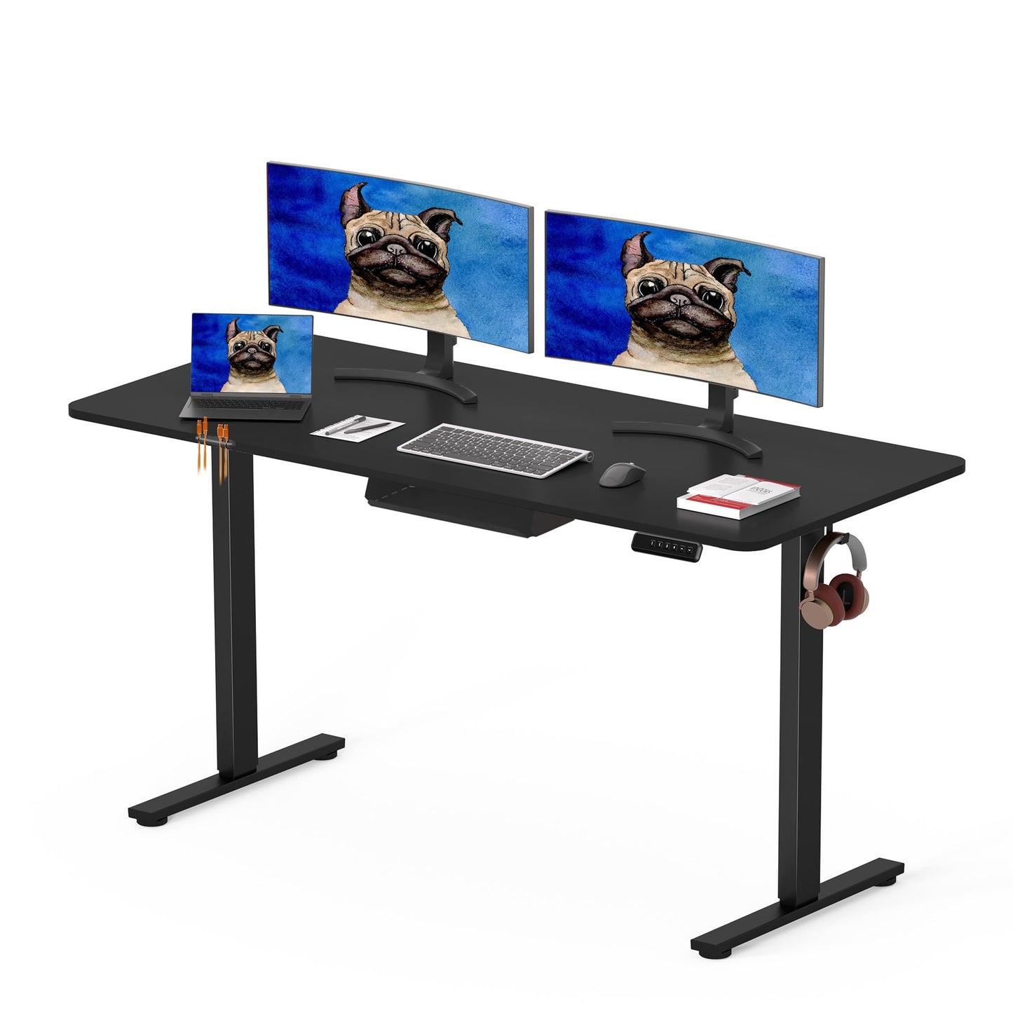 SANODESK 120 x 60cm Electric Standing Desk ONE PIECE Height Adjustable Desk with Cable Management Tray Sit Stand Desk for Office, Black