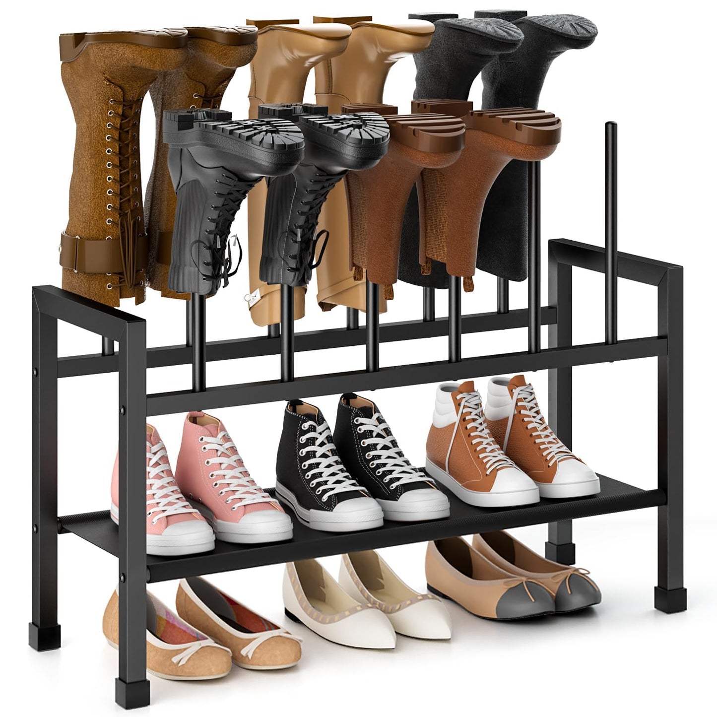 Mavivegue 2-in-1 Boot Rack & Shoe Rack,2-Tier Detachable Standing Shoe Rack
