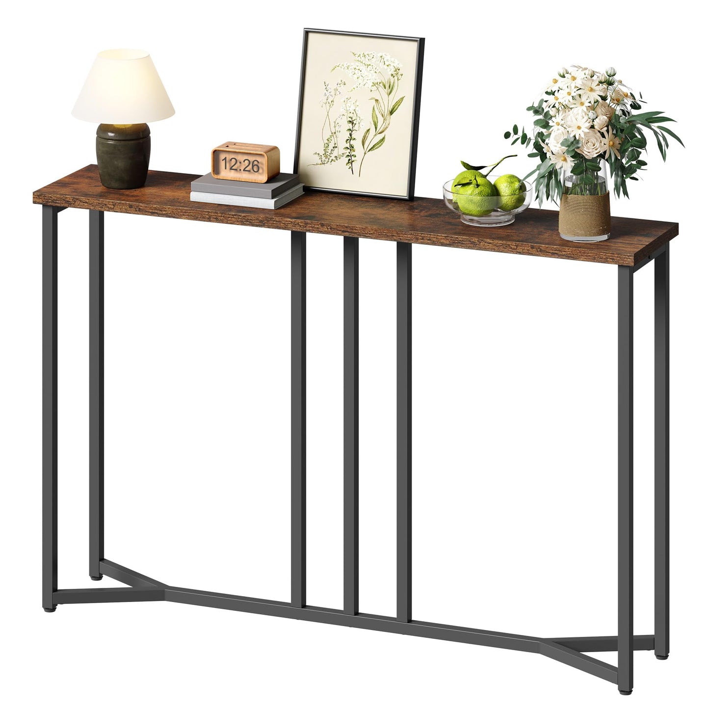 YITAHOME Console Table, 100CM Slim Console Table, Rustic Brown and Black