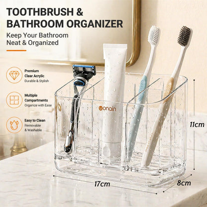 Trlyane Toothbrush Holder Wall Mounted, 5 Slots with Drainage, Clear