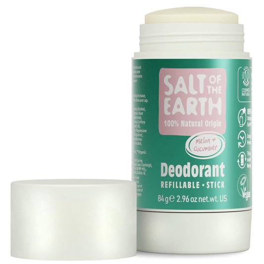 Salt of the Earth - Refillable Natural Deodorant Stick - Melon & Cucumber - Aluminium Free with Natural Origin Ingredients, Vegan & Long Lasting