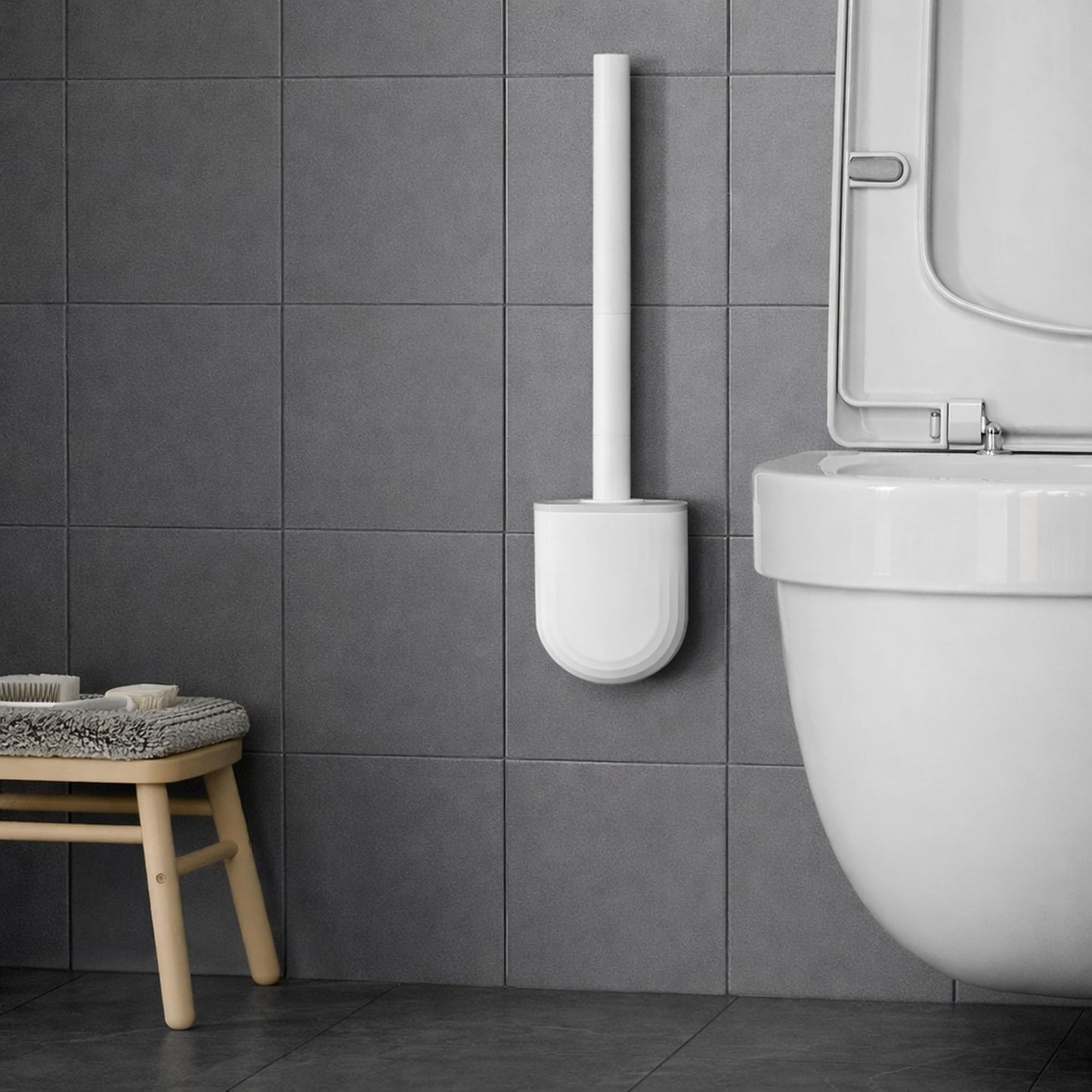 CasaLine Silicone Toilet Brush and Holder – Wall Mounted Flat Silicone Toilet Brush, Hygienic Drip-Free Toilet Brush Holder for Modern Bathrooms