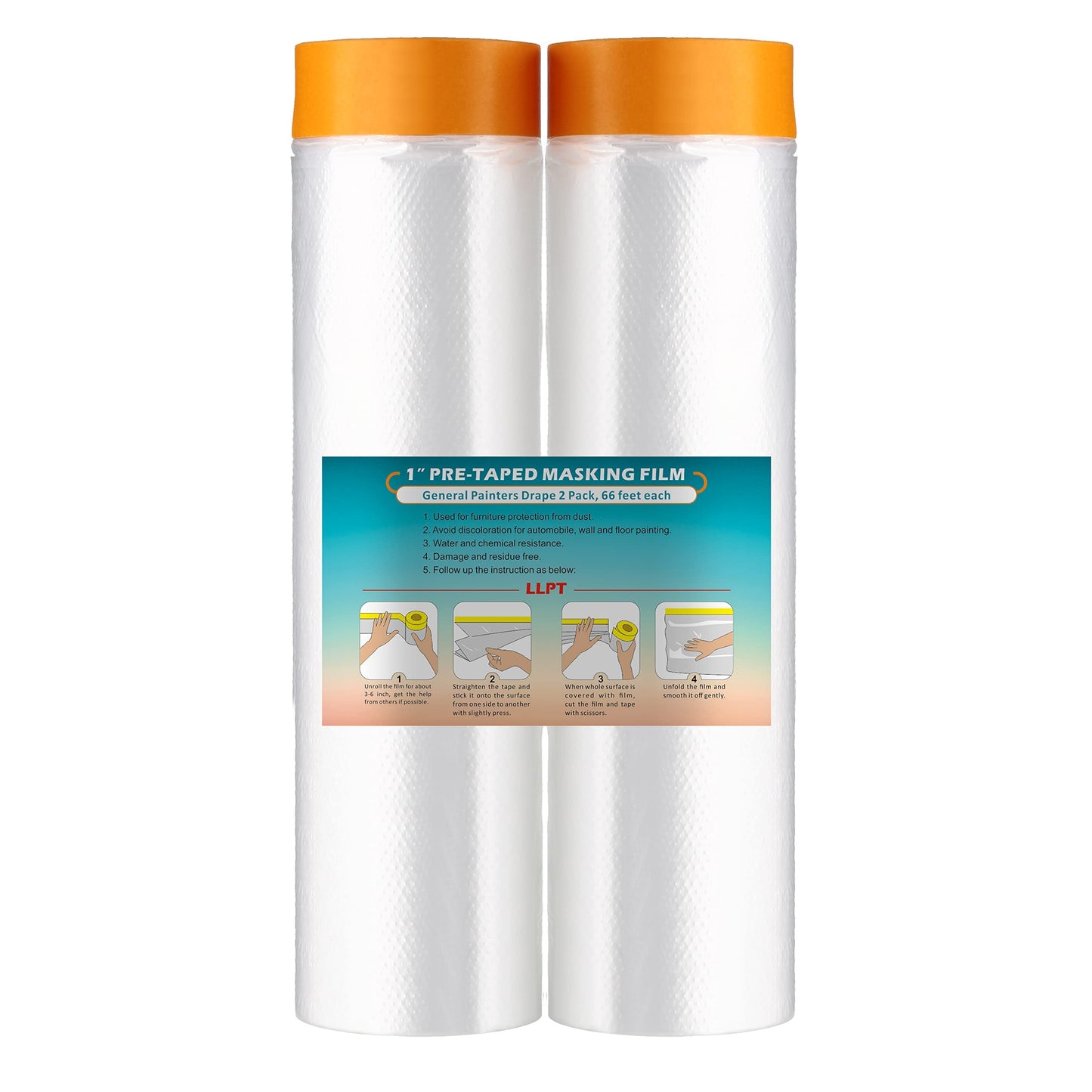 LLPT Tape and Drape Pre-Taped Masking Film | 2-Pack | Versatile Painter's Plastic Drop Cloth for Auto Wall Furniture Painting and Spraying Protection
